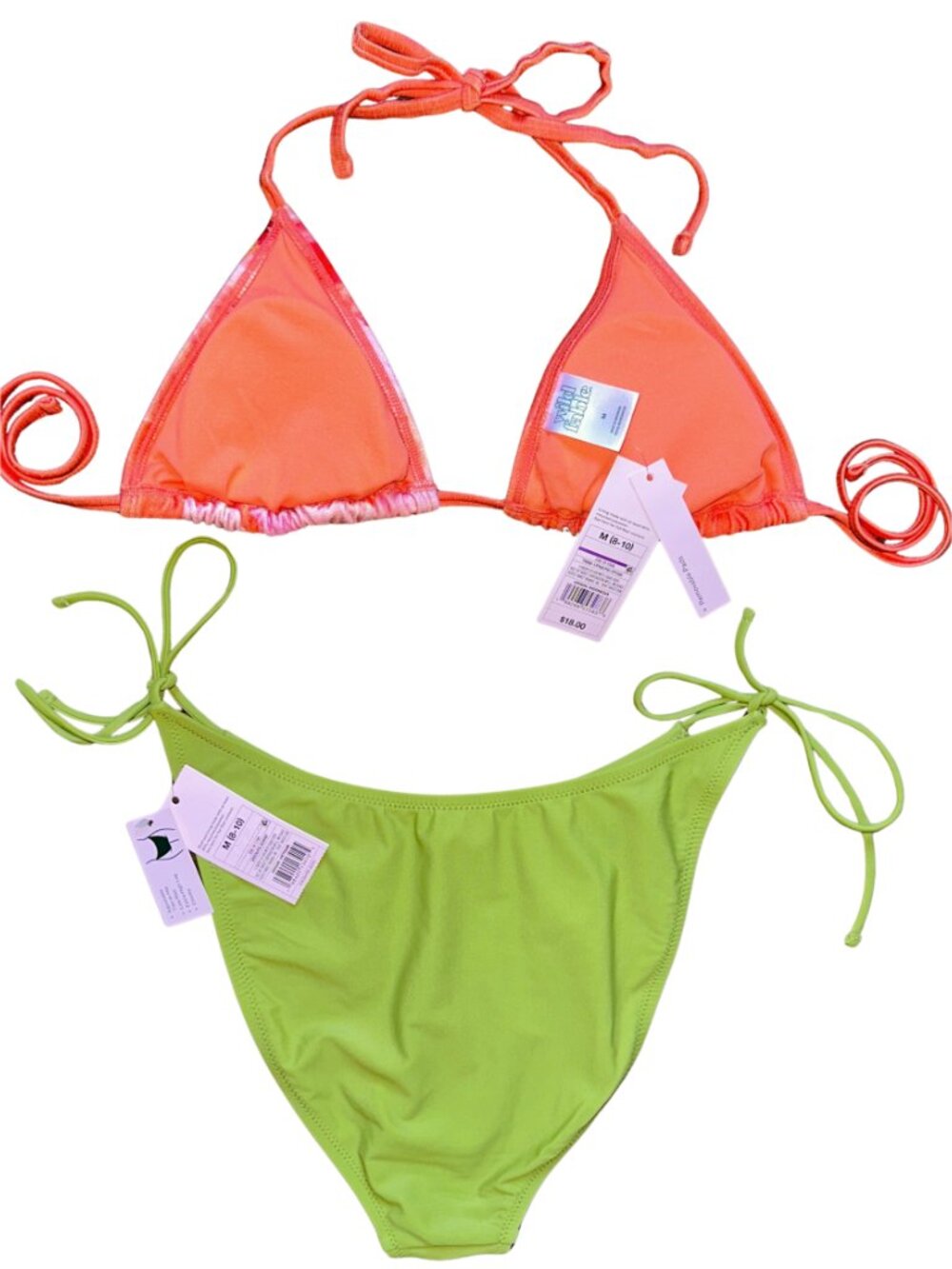 NWT Wild Fable Coral Pink Hibiscus Tropical Print Triangle Halter Bikini Top M - Picture 3 of 10